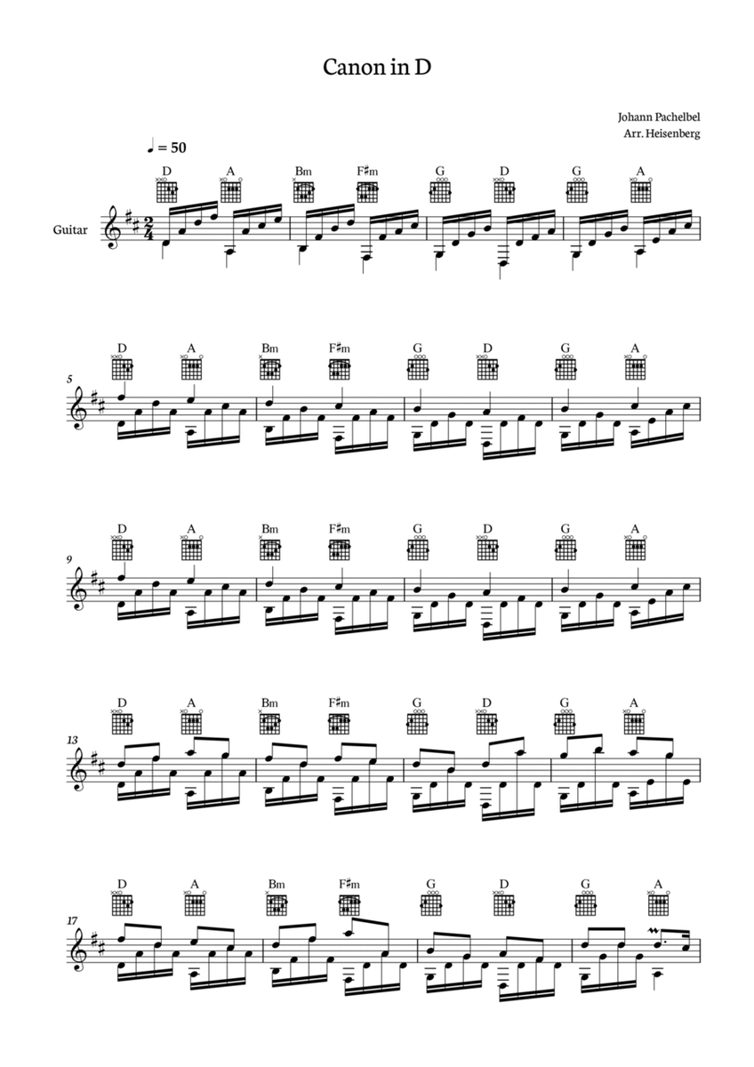 Canon in D - Pachelbel for Guitar Solo with chords image number null
