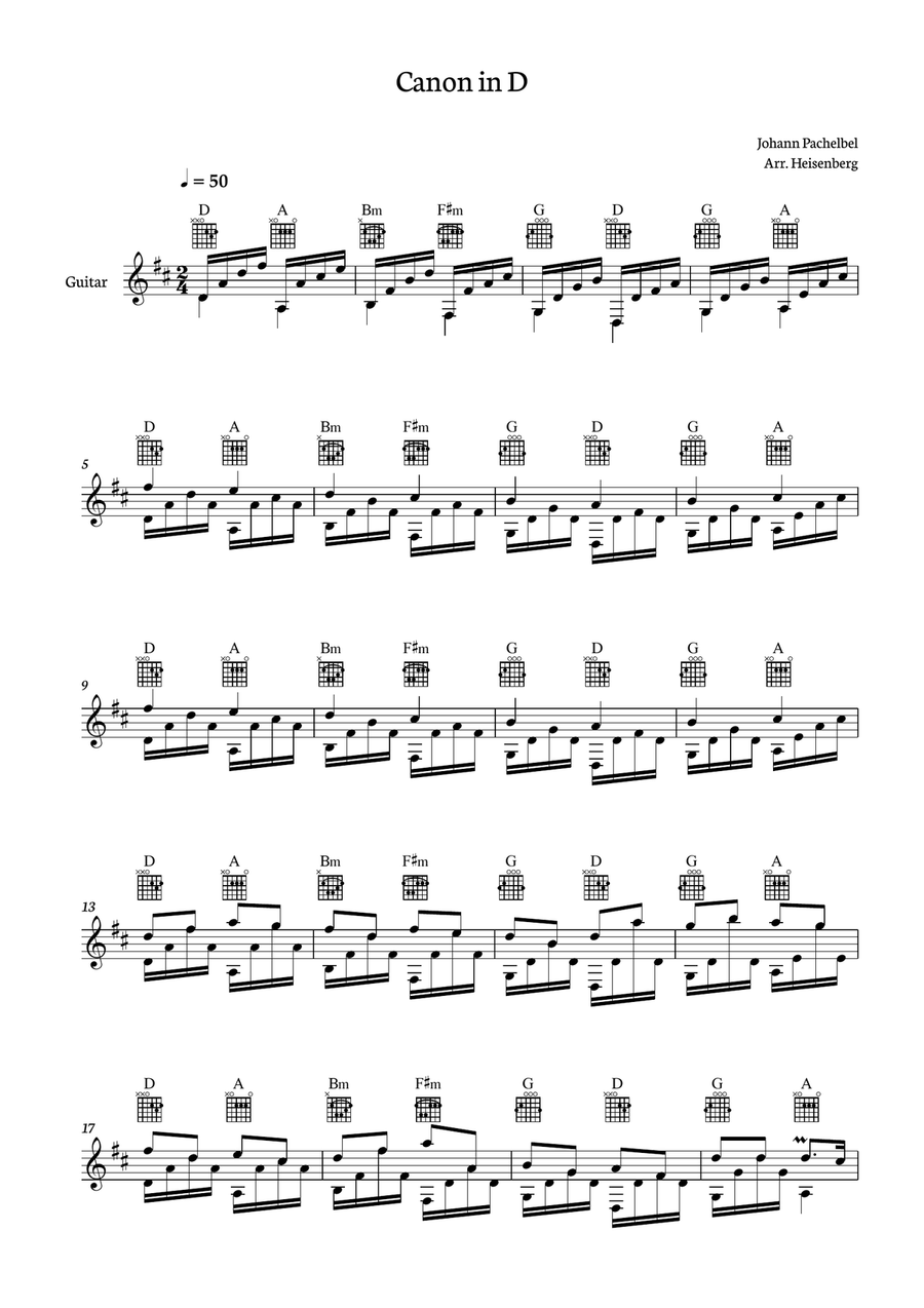 Canon in D - Pachelbel for Guitar Solo with chords Acoustic Guitar scores gallery preview page 1