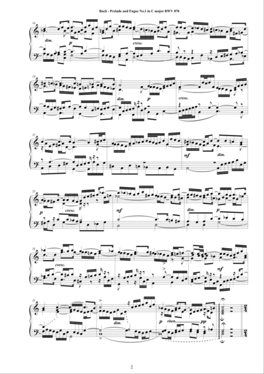 Bach - Prelude and Fugue No.1 in C major BWV 870 for Piano Piano Solo scores gallery preview page 2