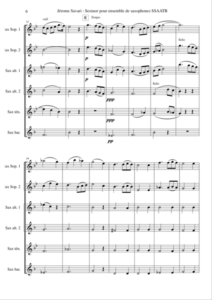 Jérôme Savari: Sextet for SSAATB saxophone sextet SSAATB scores gallery preview page 6