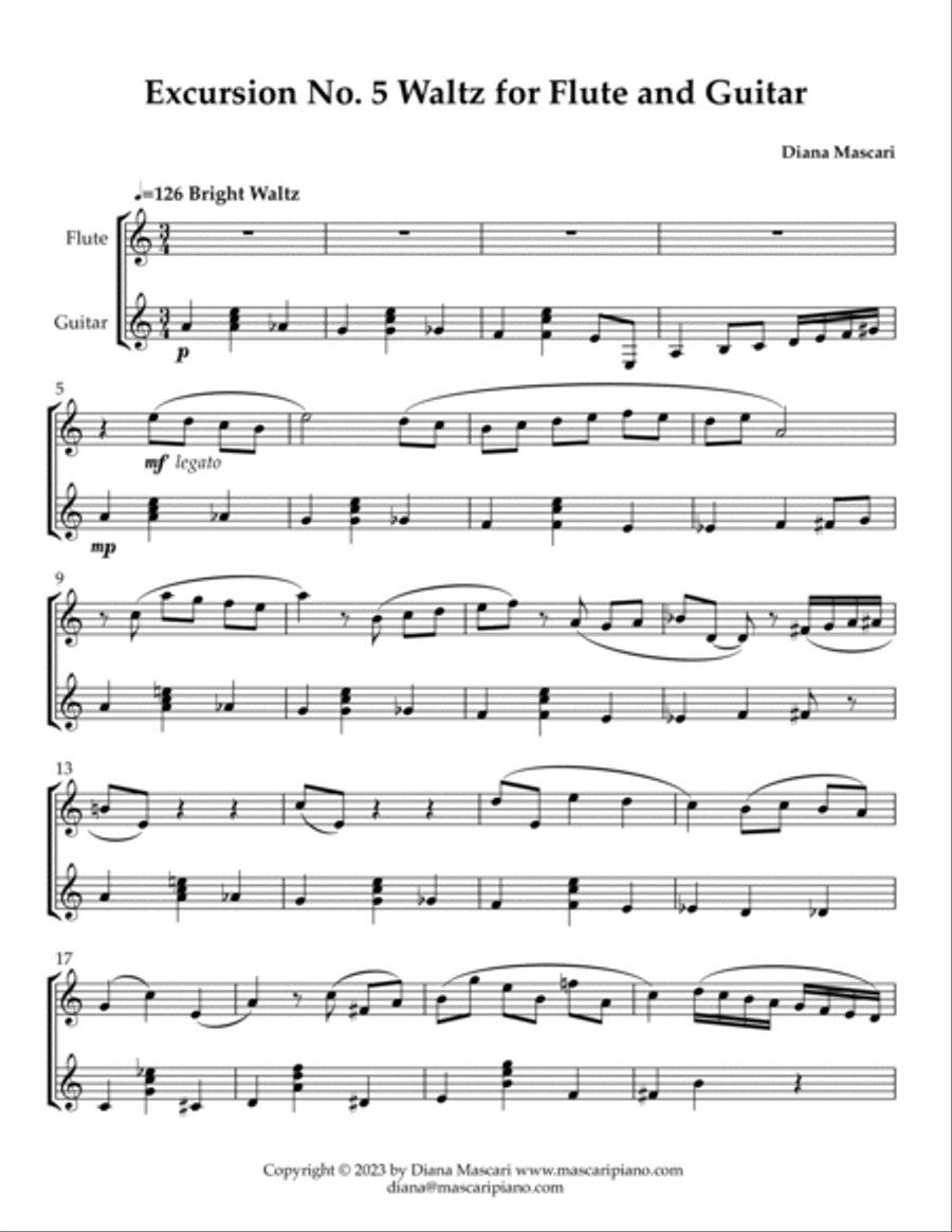 Excursion No. 5: Waltz for Flute and Guitar Chamber Music scores gallery preview page 2