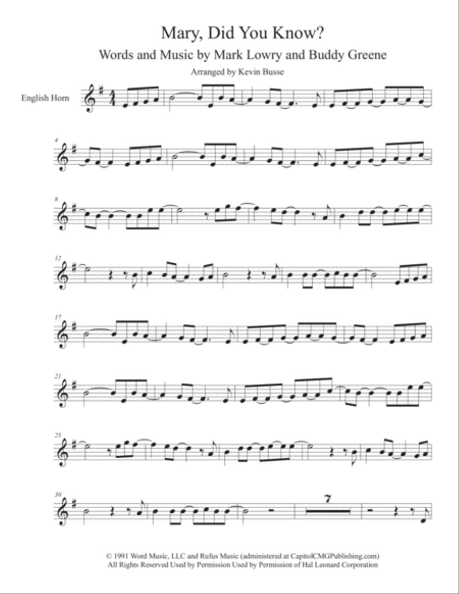 Mary, Did You Know? English Horn scores gallery preview page 1