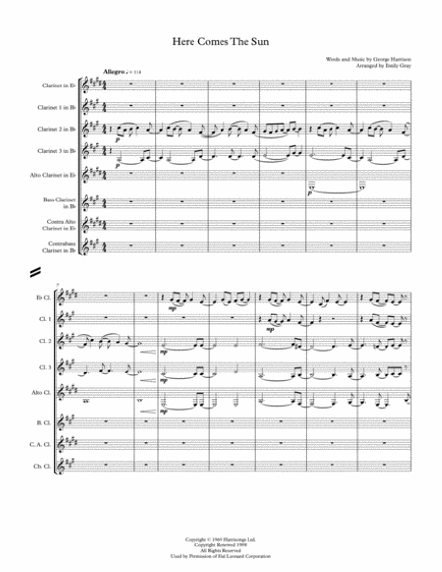Here Comes The Sun Woodwind Ensemble scores gallery preview page 1
