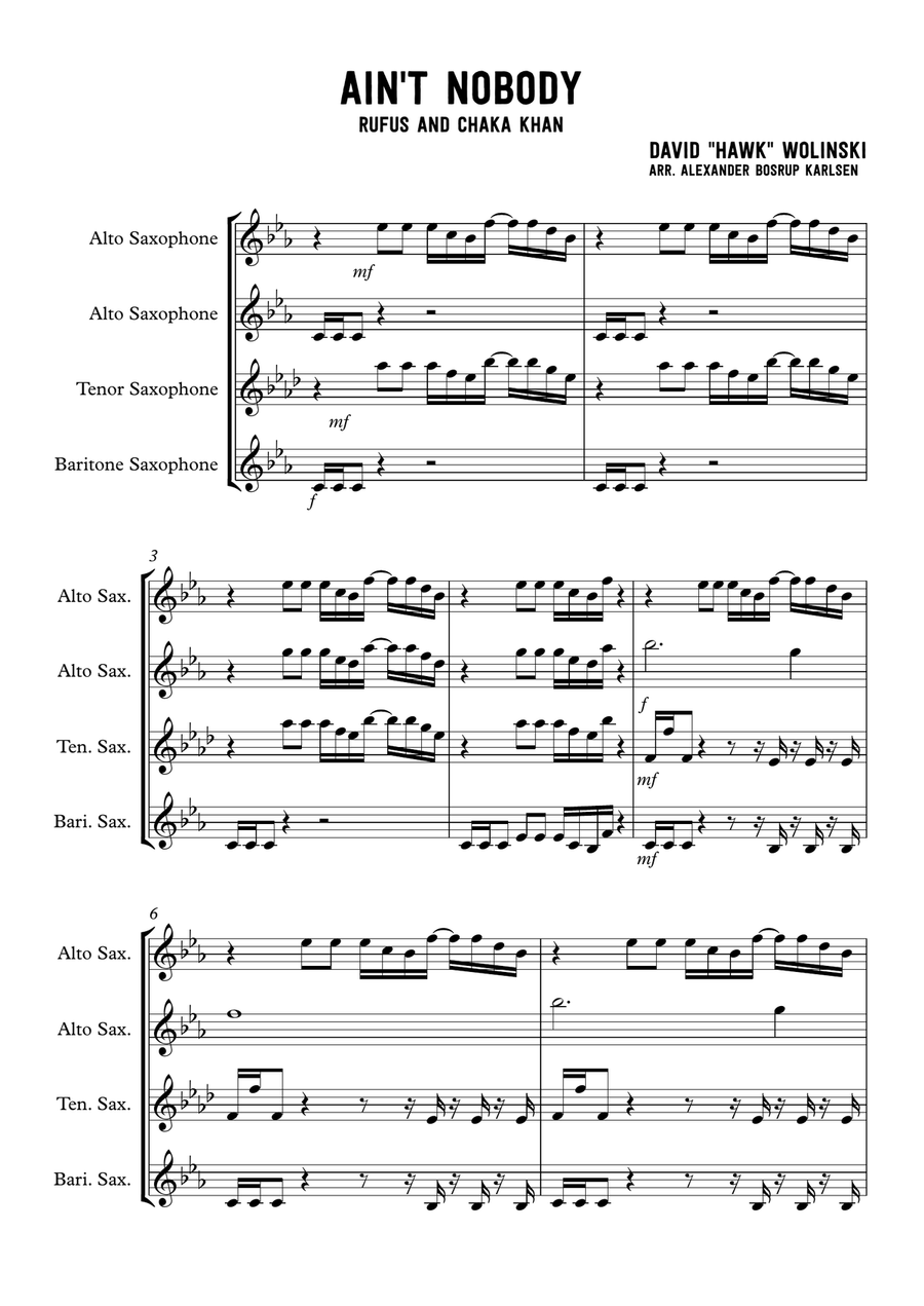 Ain't Nobody Woodwind Quartet scores gallery preview page 1