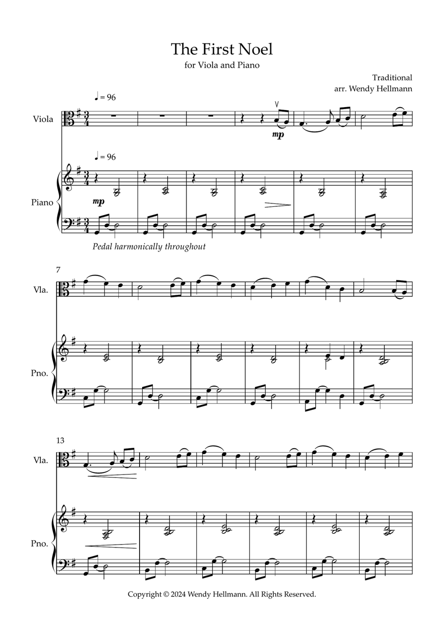 The First Noel (for Viola and Piano) Piano scores gallery preview page 1