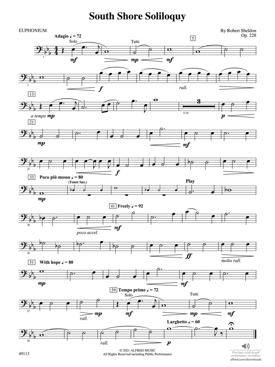 South Shore Soliloquy: Baritone B.C. Concert Band scores gallery preview page 1