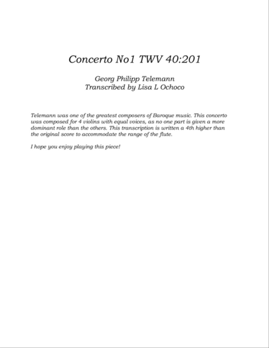 Concerto No1 TWV 40:201 for Flute Quartet Flute Quartet scores gallery preview page 4