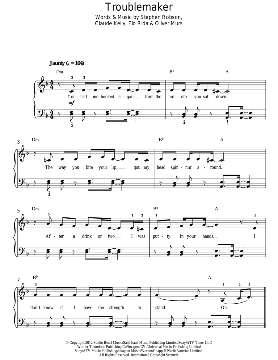 Troublemaker Easy Piano scores gallery preview page 1