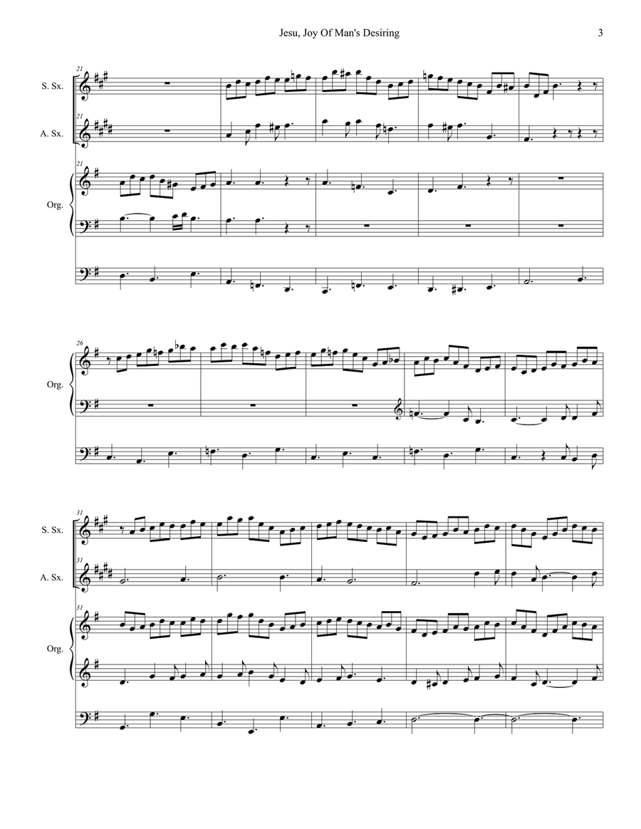 Jesu, Joy Of Man's Desiring (Duet for Soprano and Alto Saxophone and Organ) Woodwind Duet scores gallery preview page 4