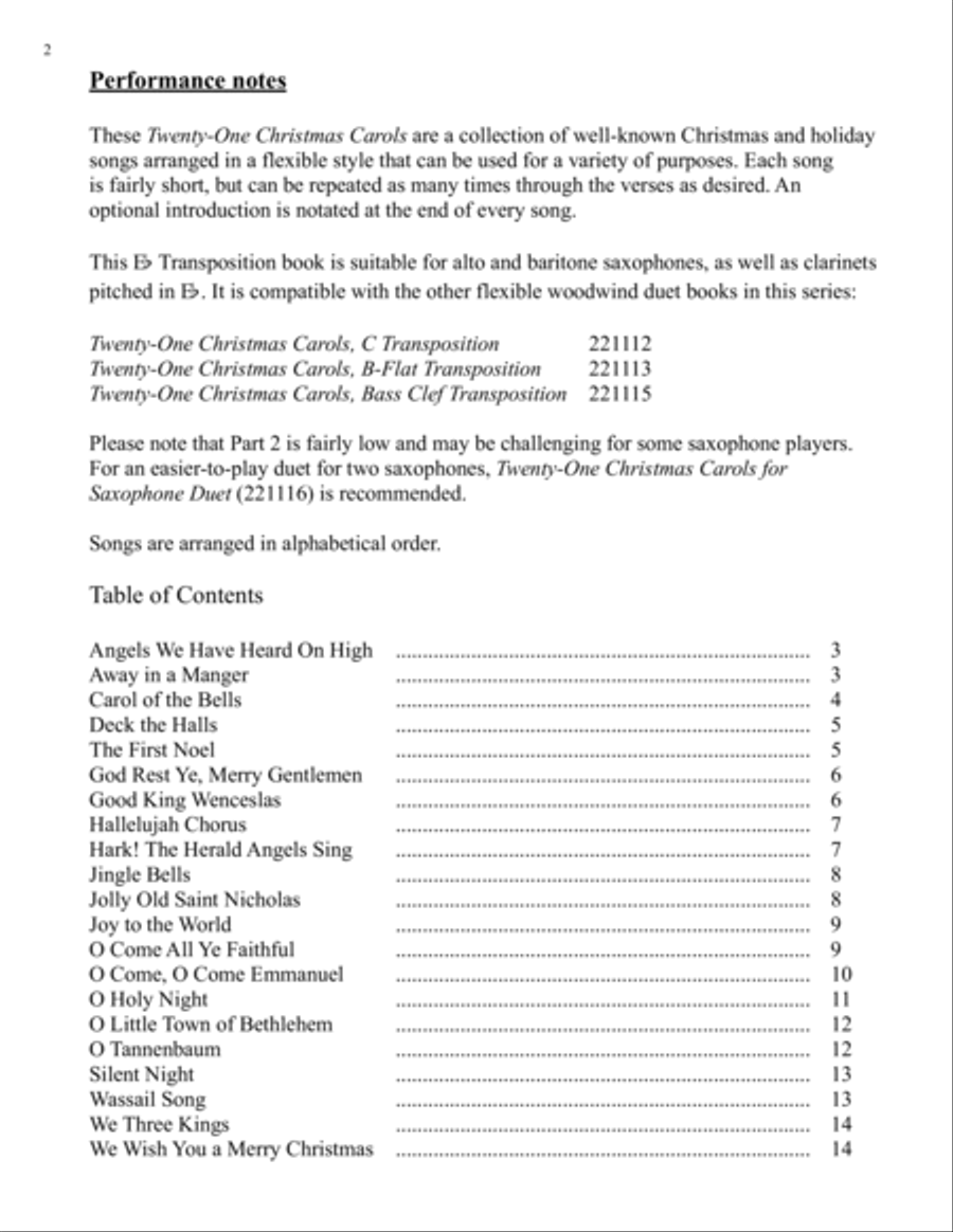 Twenty-One Christmas Carols for Flexible Woodwind Duet - E-flat Transposition image number null