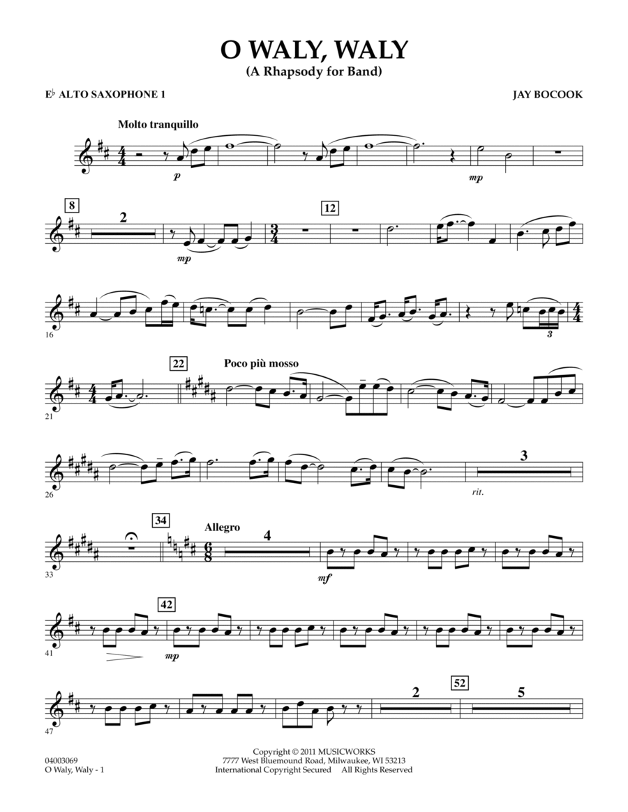 O Waly Waly (A Rhapsody For Band) - Eb Alto Saxophone 1 Concert Band scores gallery preview page 1
