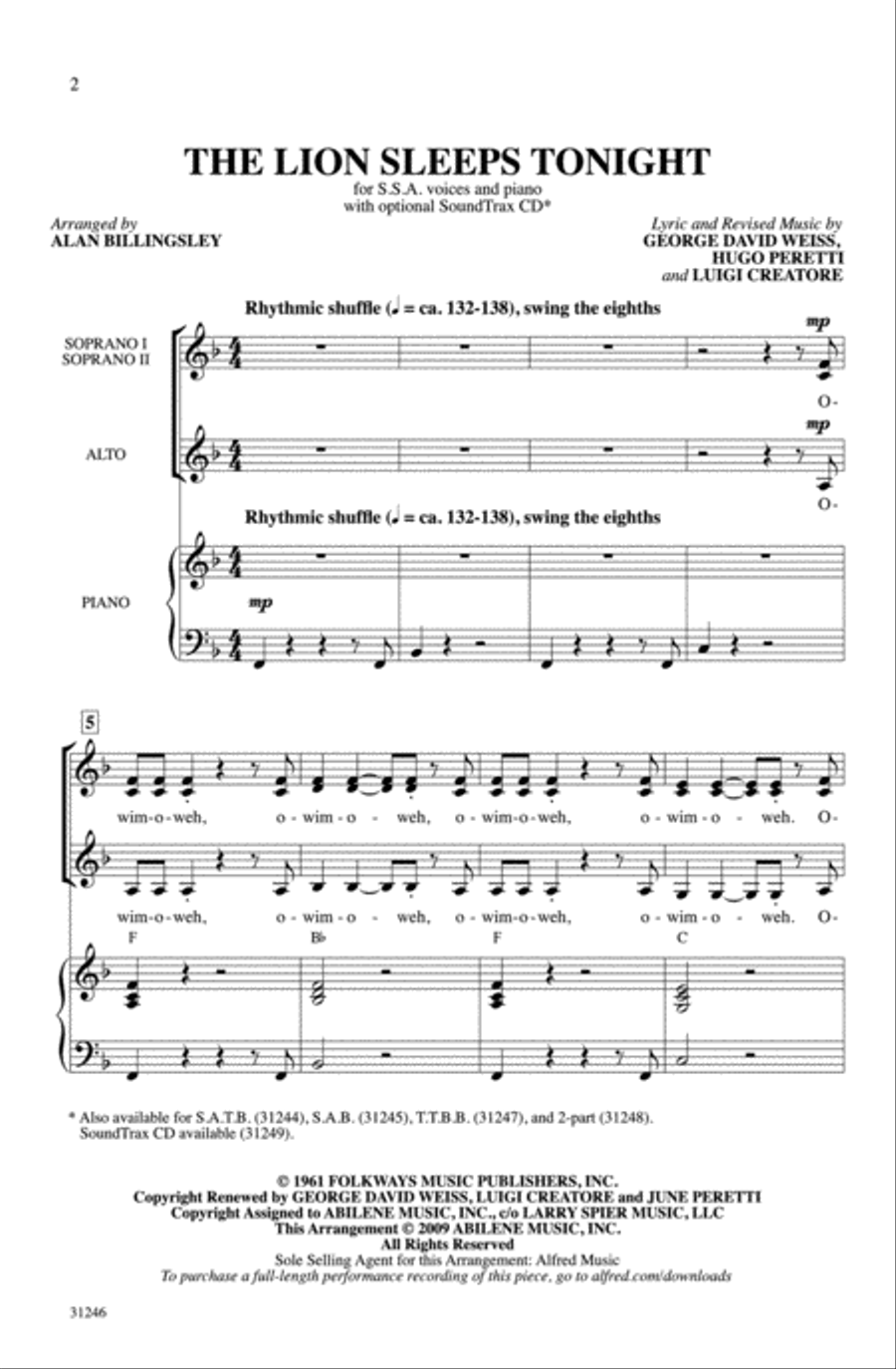 The Lion Sleeps Tonight Women's Choir scores gallery preview page 2