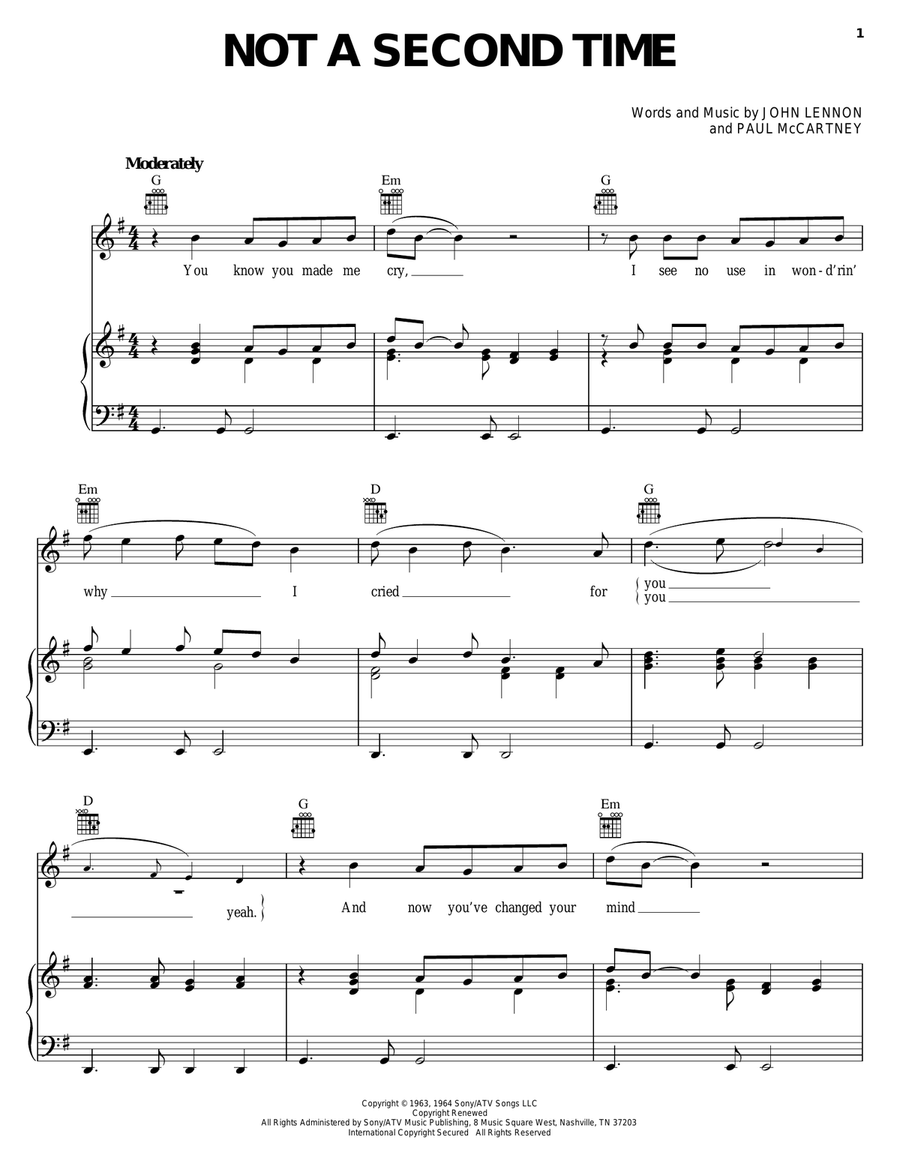 Not A Second Time Piano, Vocal, Guitar scores gallery preview page 1