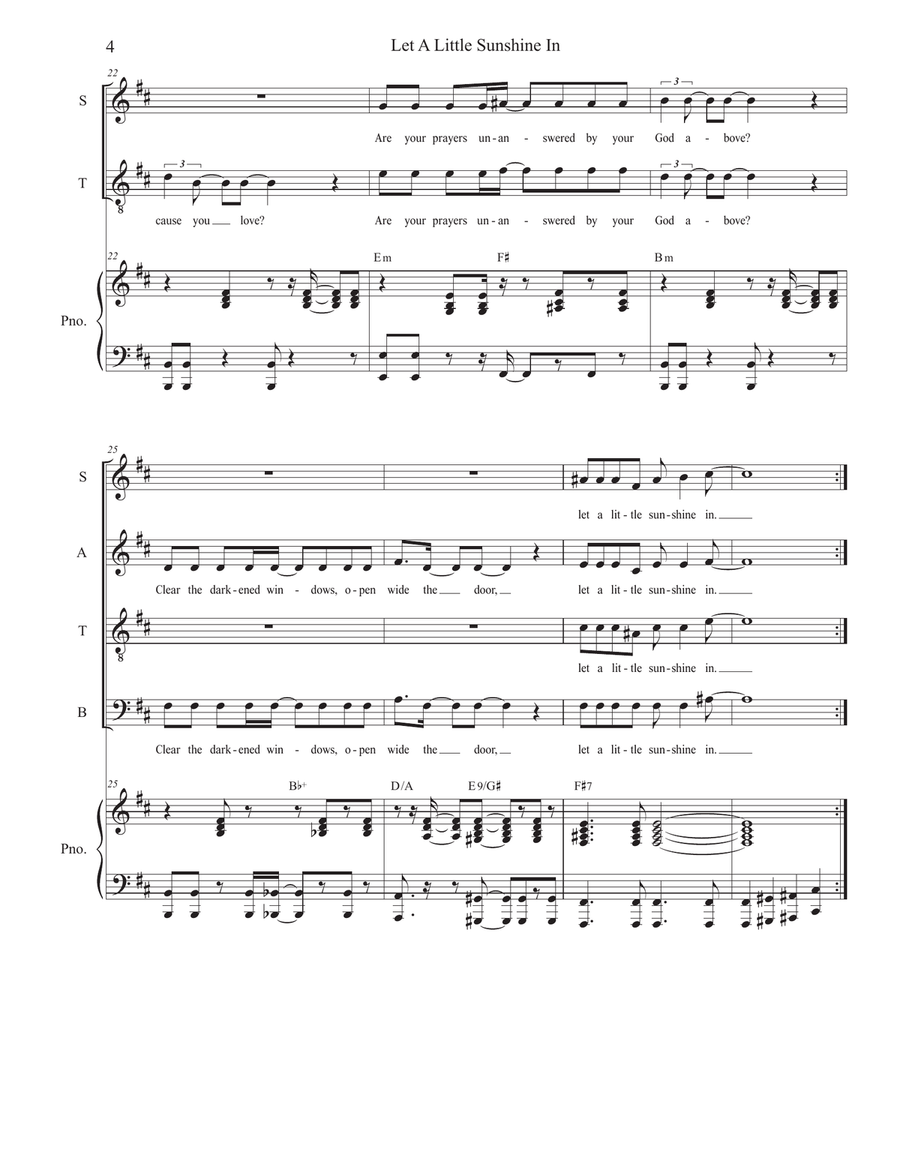 Let A Little Sunshine In (Vocal Quartet - (SATB) 4-Part scores gallery preview page 4