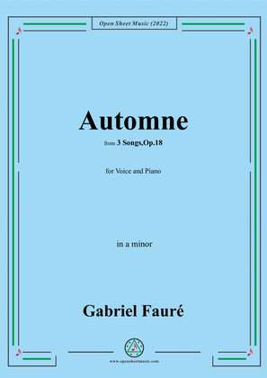 Book cover for Fauré-Automne,in a minor,Op.18 No.3,from '3 Songs,Op.18'