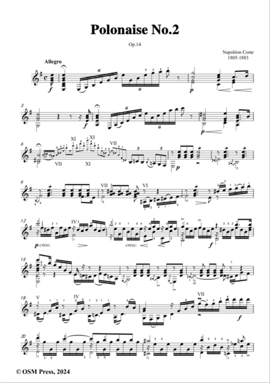 Coste-Polonaise No.2(Deuxième polonaise),Op.14,for Guitar Acoustic Guitar scores gallery preview page 2