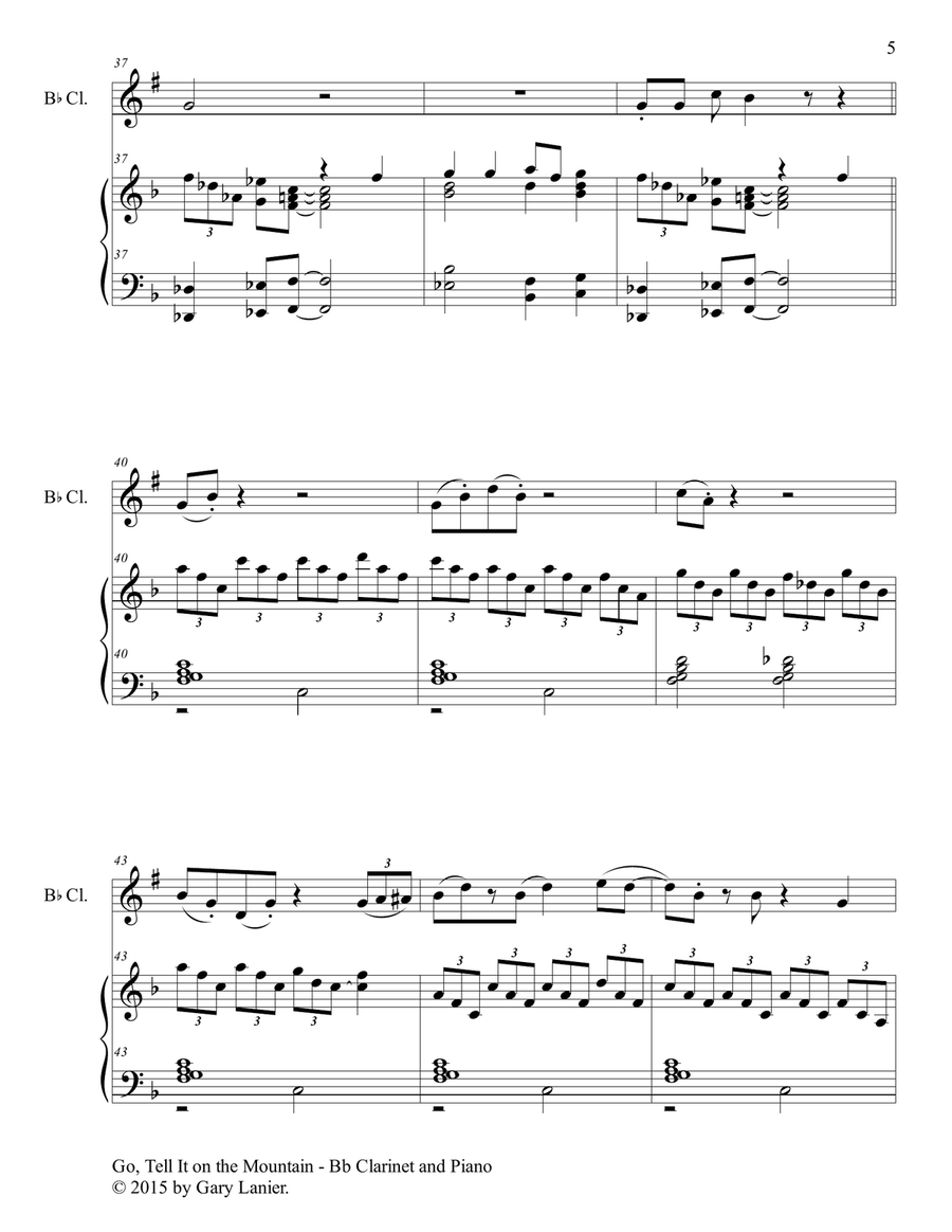 GO, TELL IT ON THE MOUNTAIN (Duet – Bb Clarinet and Piano/Score and Parts) Woodwind Duet scores gallery preview page 6
