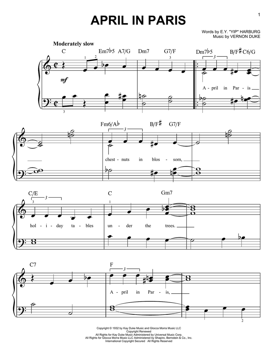 April In Paris April In Paris Easy Piano scores gallery preview page 1