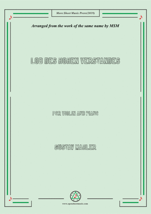 Book cover for Mahler-Lob des hohen Verstandes, for Violin and Piano