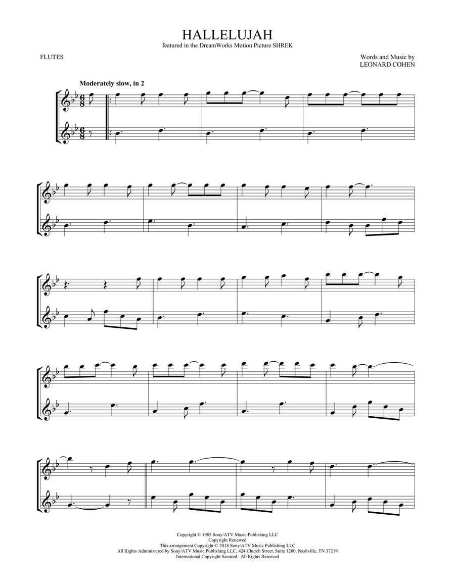 Hallelujah Flute Duet scores gallery preview page 1