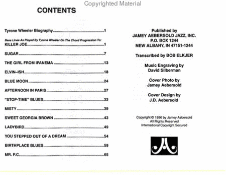 Killer Joe Bass Lines - Transcribed From Volume 70