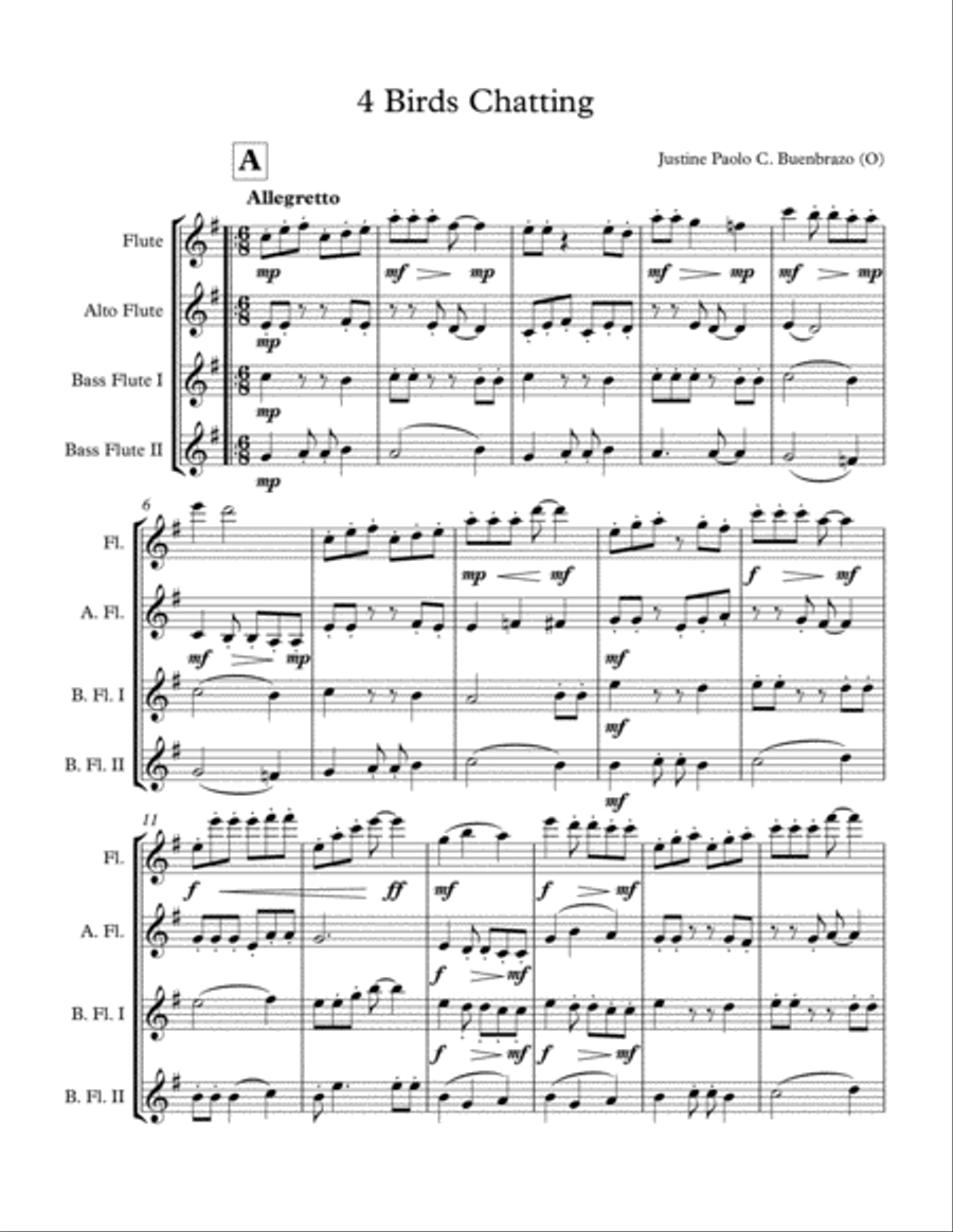 4 Birds Chatting Woodwind Quartet scores gallery preview page 1