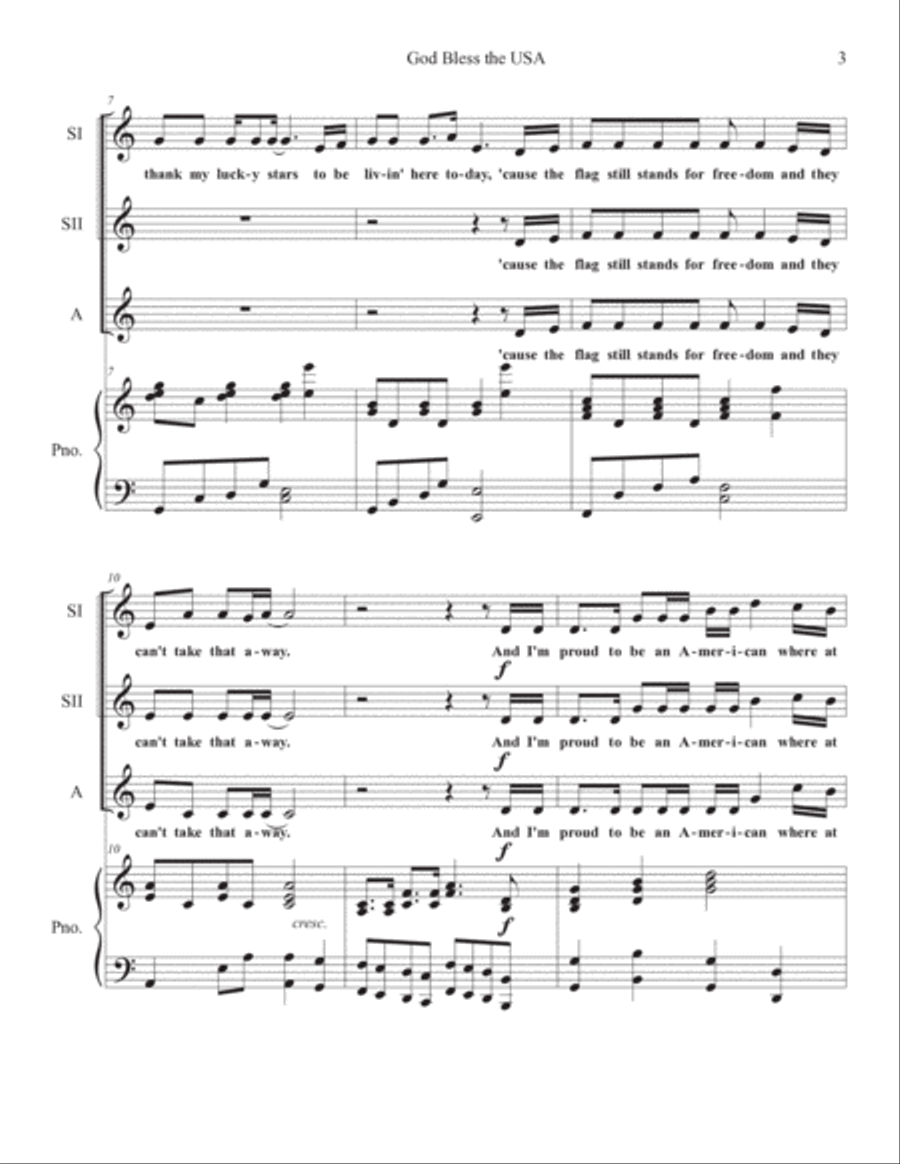 God Bless The U.s.a. SSA scores gallery preview page 3