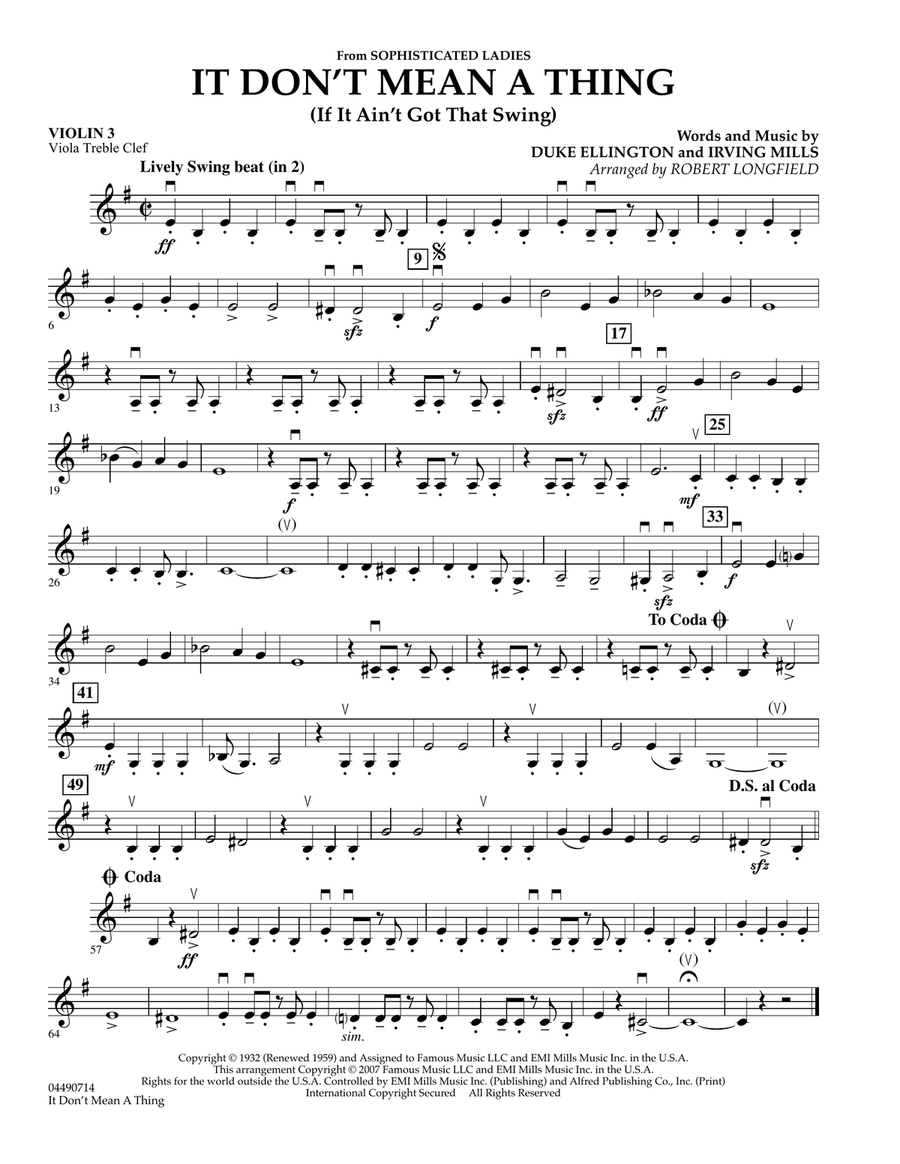 It Don't Mean A Thing - Violin 3 (Viola Treble Clef)