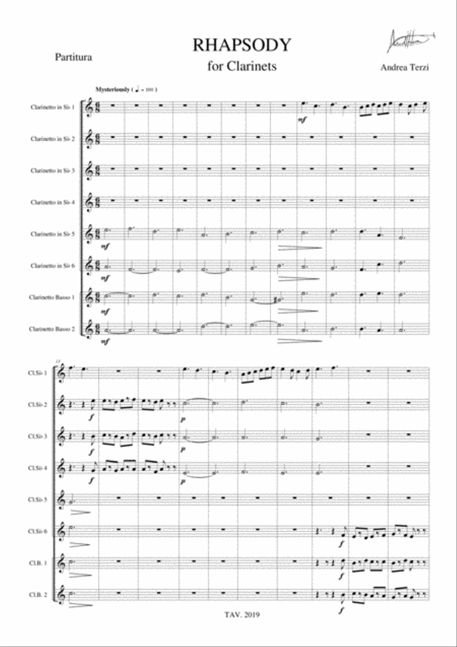 Rhapsody for Clarinets Woodwind Duet scores gallery preview page 1