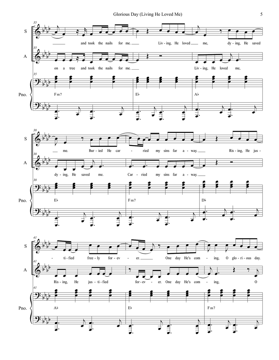 Glorious Day (Living He Loved Me) Alto Voice scores gallery preview page 5