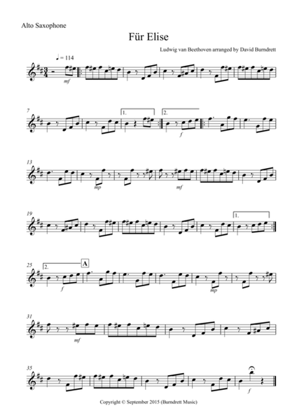 Fur Elise for Alto Saxophone and Piano image number null