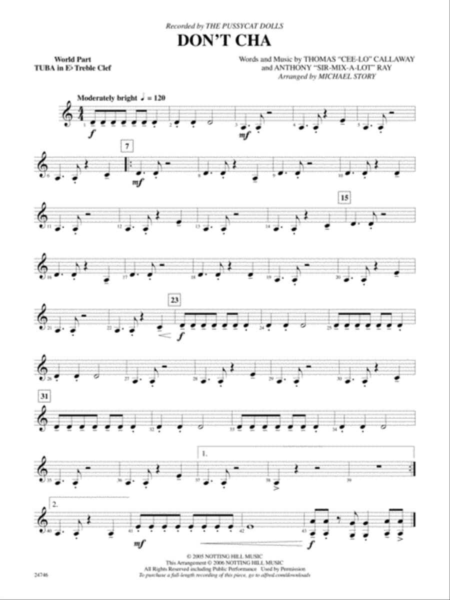 Don't Cha (recorded by The Pussycat Dolls): (World Part) E-flat Tuba T.C. Concert Band scores gallery preview page 1