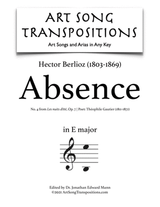 BERLIOZ: Absence, Op. 7 no. 4 (transposed to E major)