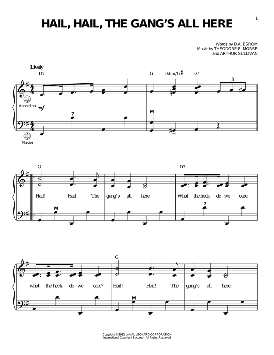 Hail, Hail, The Gang's All Here (arr. Gary Meisner) Accordion scores gallery preview page 1