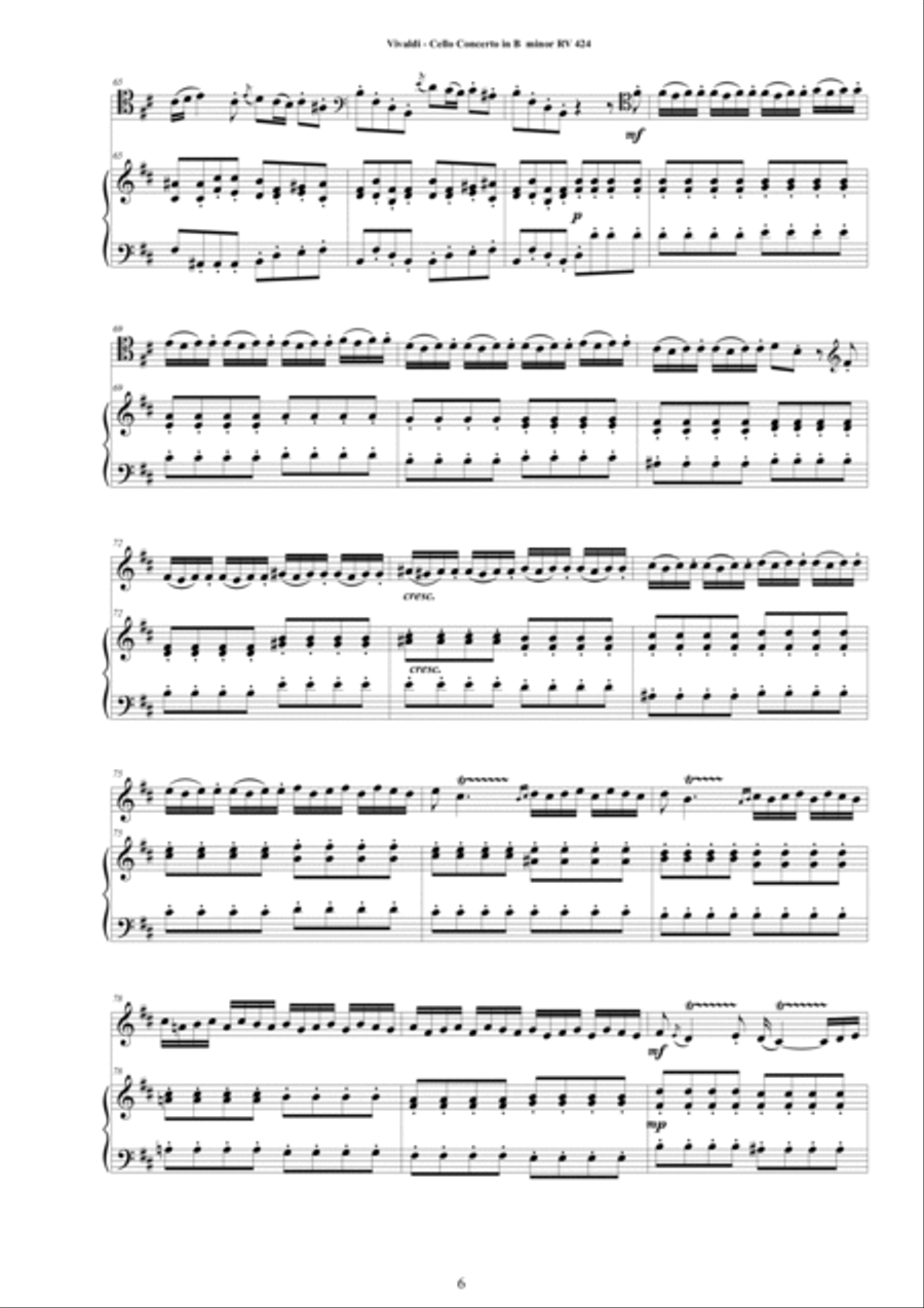 Vivaldi - Cello Concerto in B minor RV 424 for Cello and Cembalo (or Piano) String Duet scores gallery preview page 6