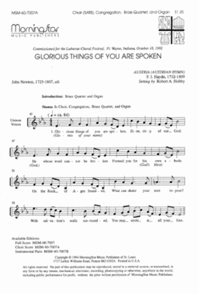 Glorious Things of You Are Spoken (Full Score)