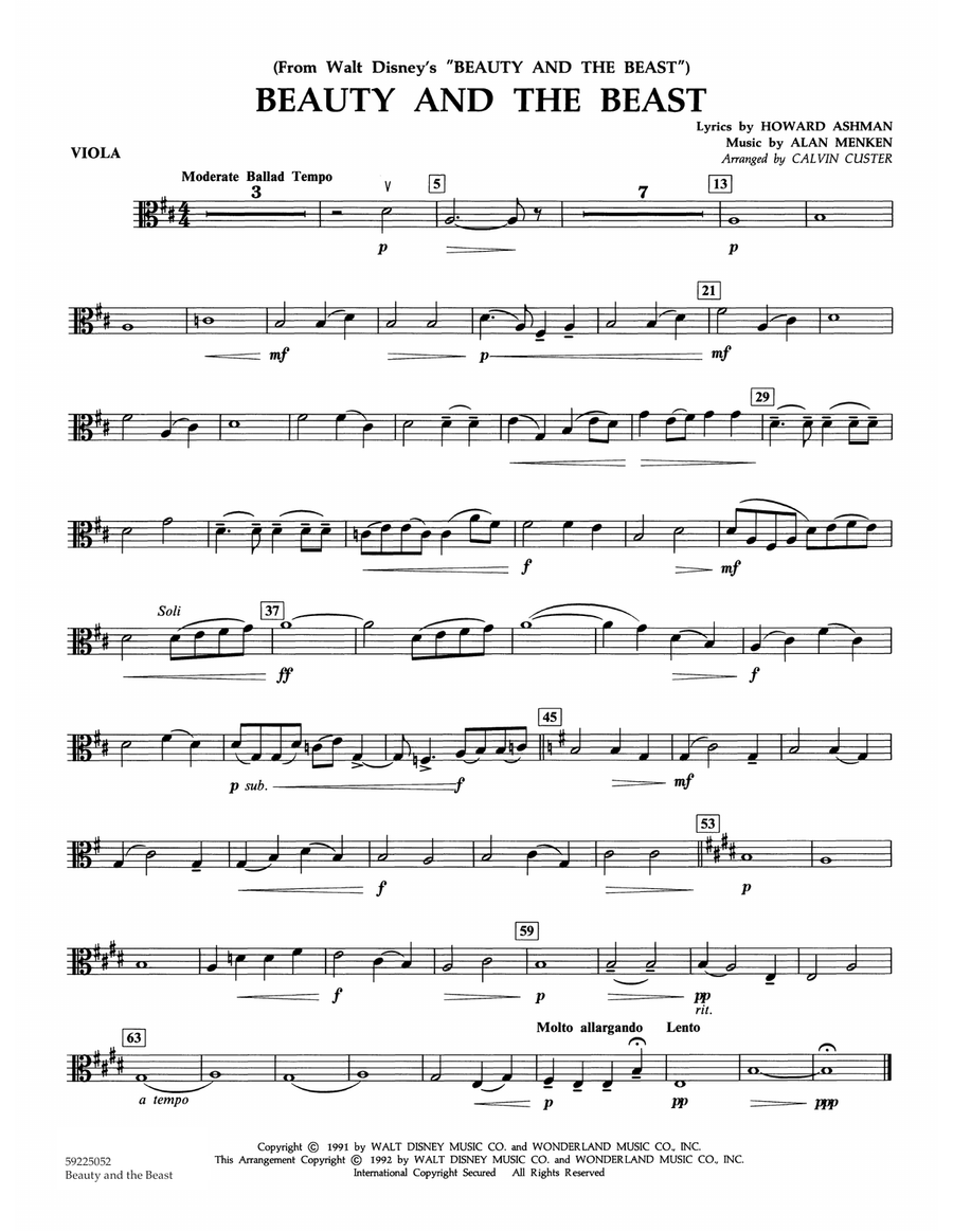 Beauty and the Beast (arr. Calvin Custer) - Viola Orchestra scores gallery preview page 1
