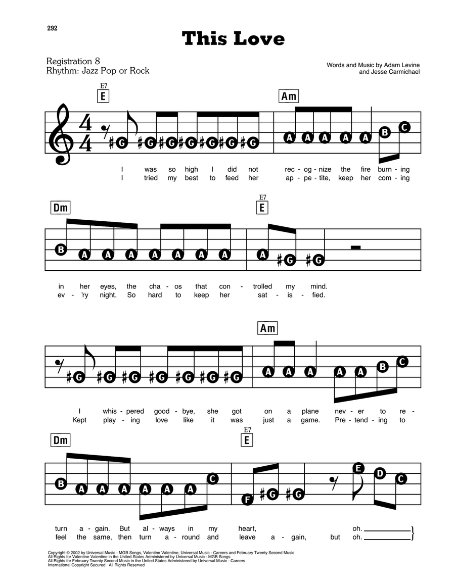 This Love Electronic Keyboard scores gallery preview page 1