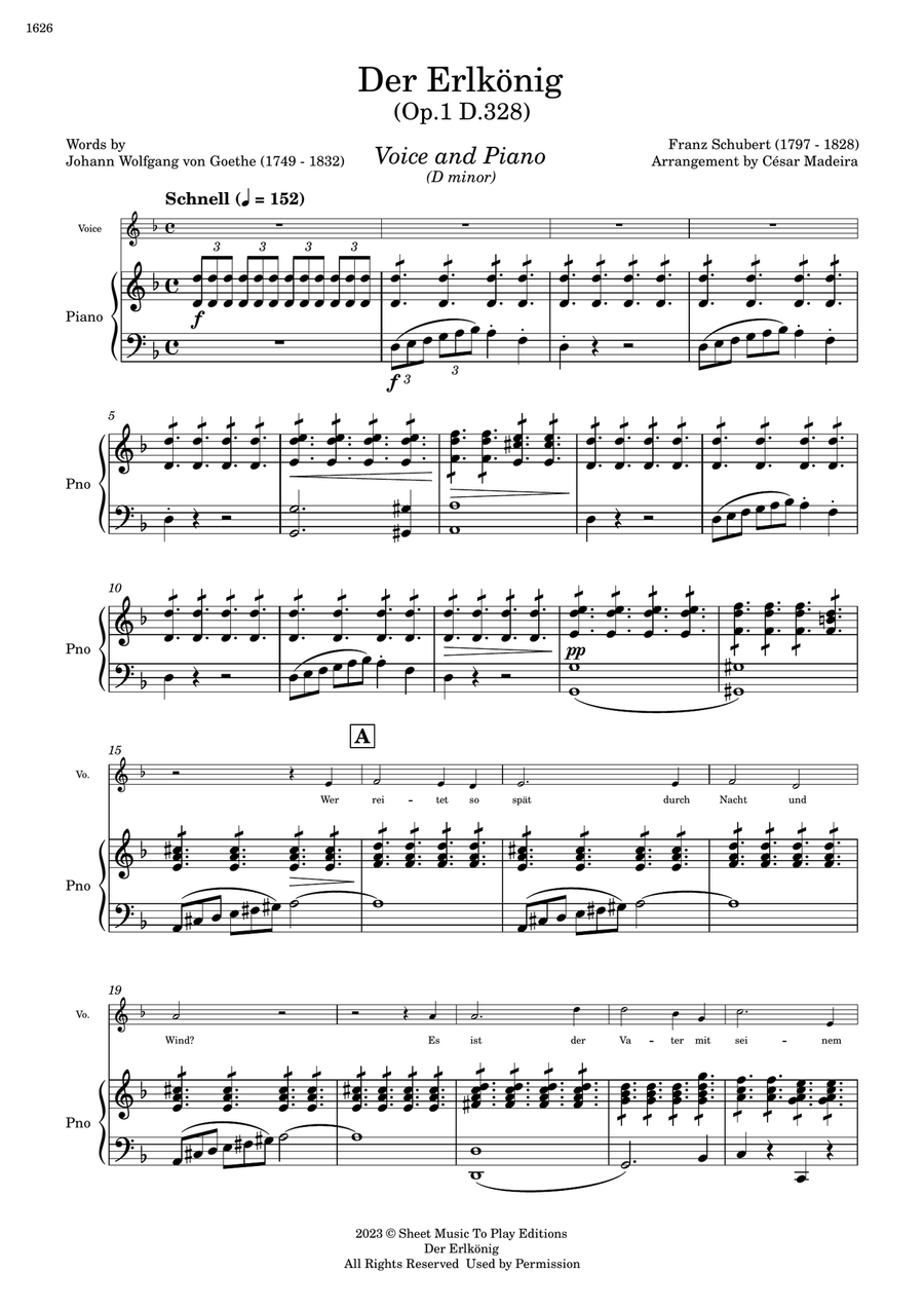 Der Erlkönig by Schubert - Voice and Piano - D minor (Full Score and Parts) Piano, Vocal scores gallery preview page 2