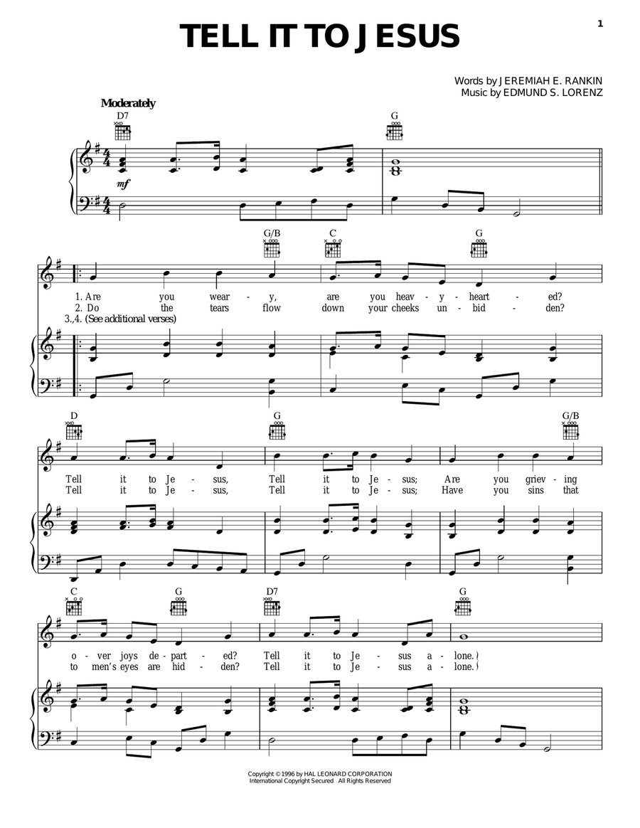 Tell It To Jesus Tell It To Jesus Piano, Vocal, Guitar scores gallery preview page 1