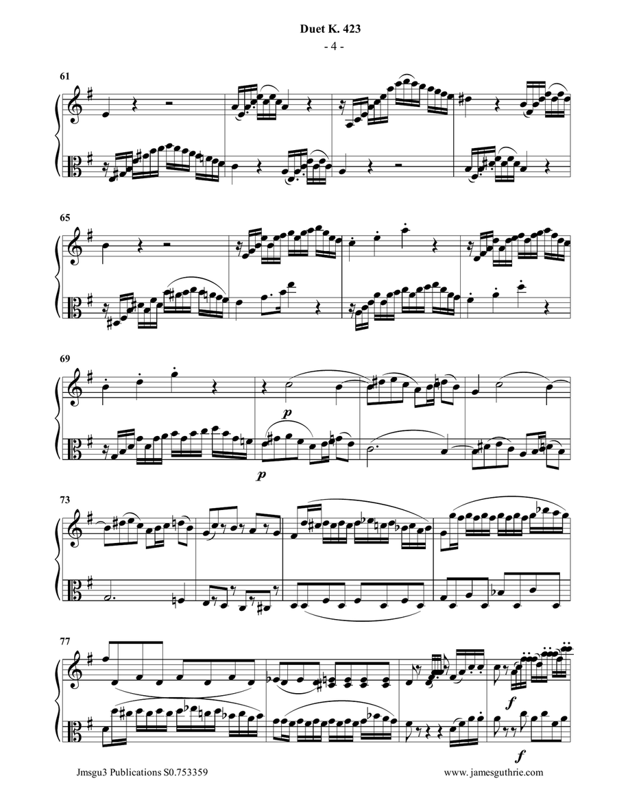 Mozart: Duet K.423 for Violin & Viola Mozart: Duet K.423 for Violin & Viola String Duet scores gallery preview page 4