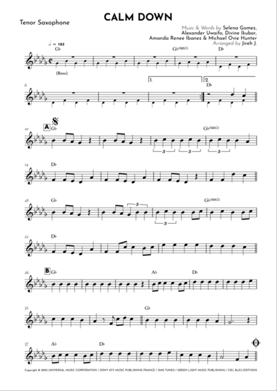 Calm Down Tenor Saxophone scores gallery preview page 2