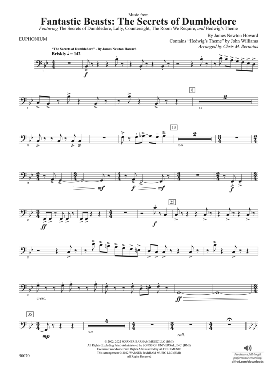 Fantastic Beasts: The Secrets of Dumbledore: Baritone B.C. Concert Band scores gallery preview page 1