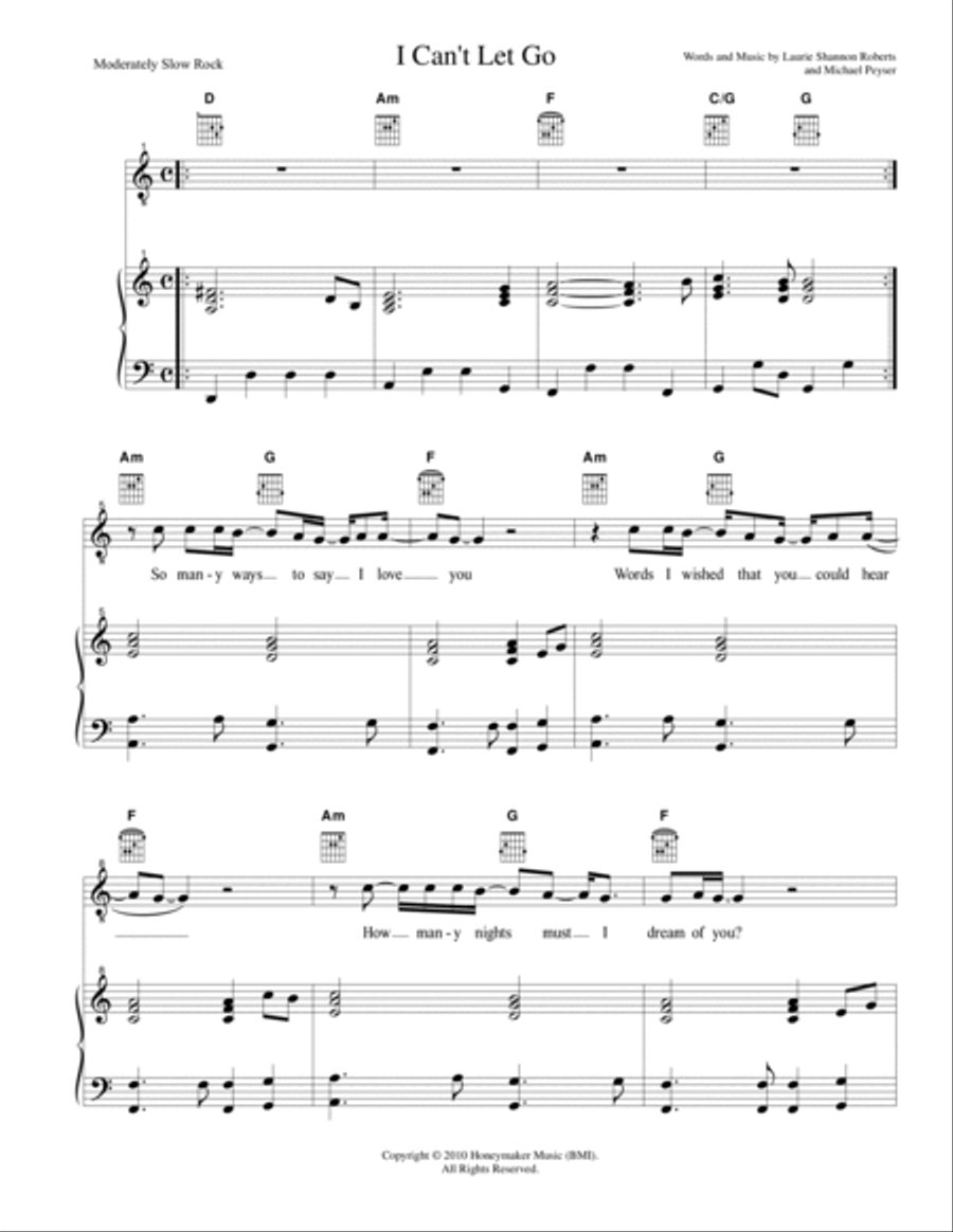 I Can't Let Go Piano, Vocal, Guitar scores gallery preview page 2