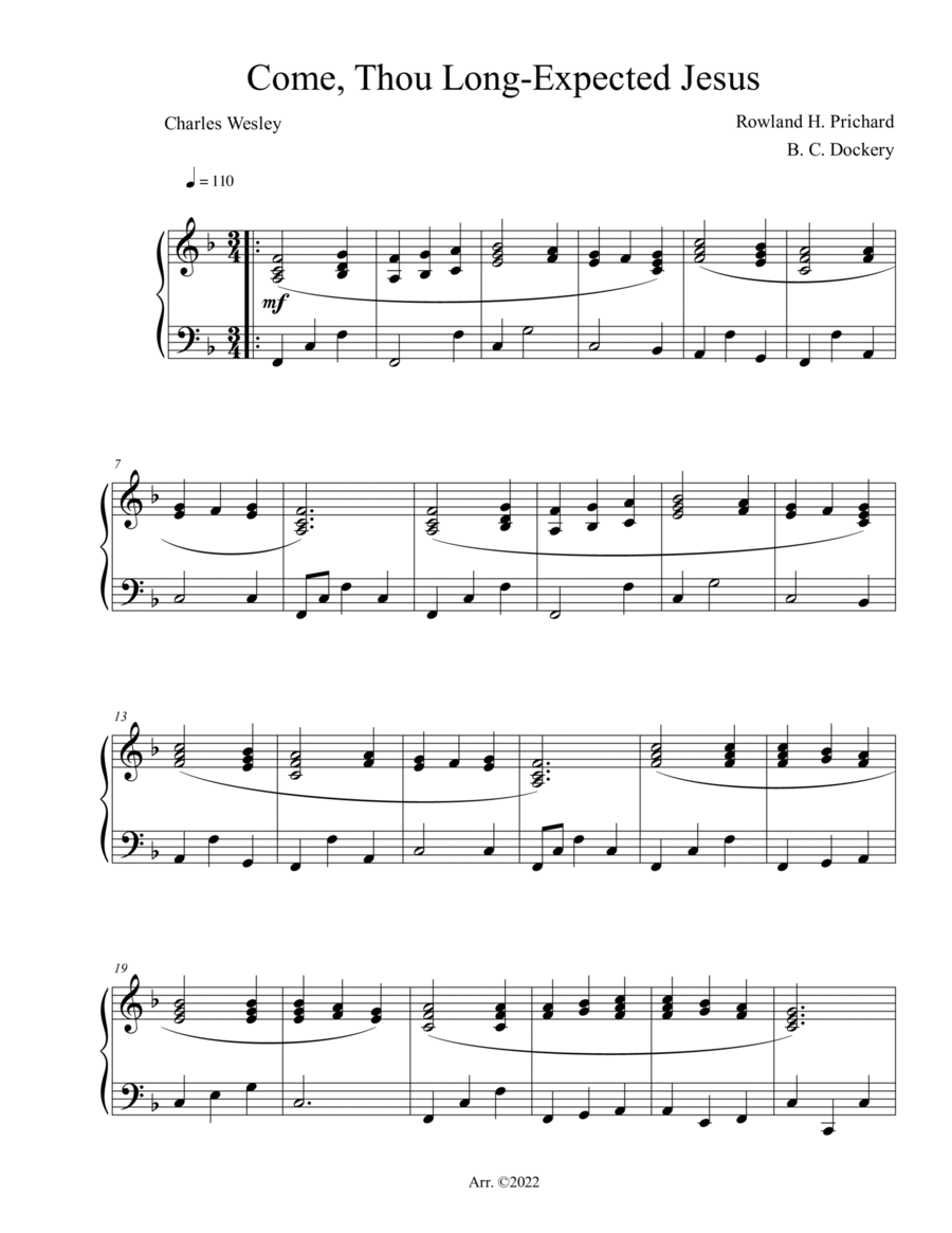 Come, Thou Long-Expected Jesus (Piano Solo) image number null