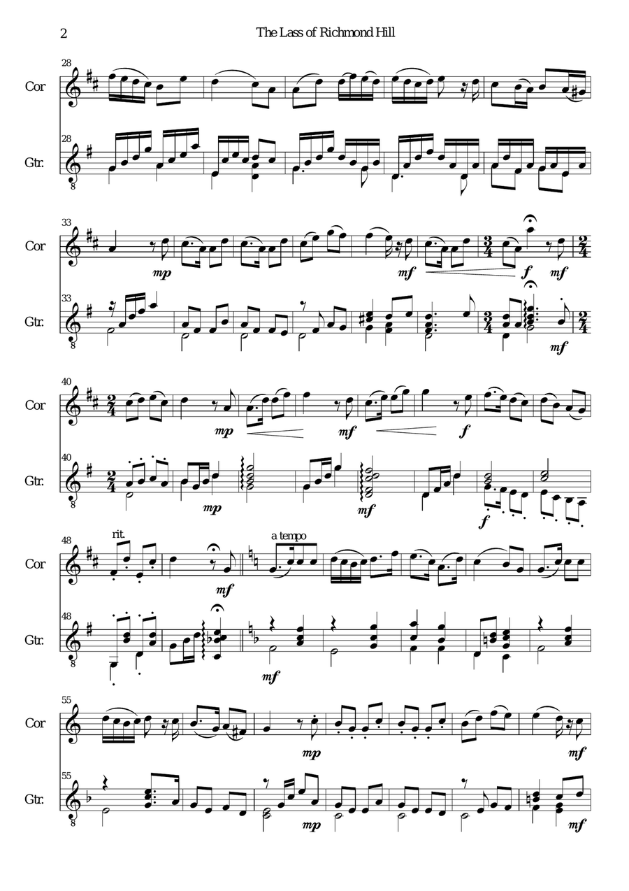 Lass of Richmond Hill for cor anglais and guitar English Horn scores gallery preview page 2