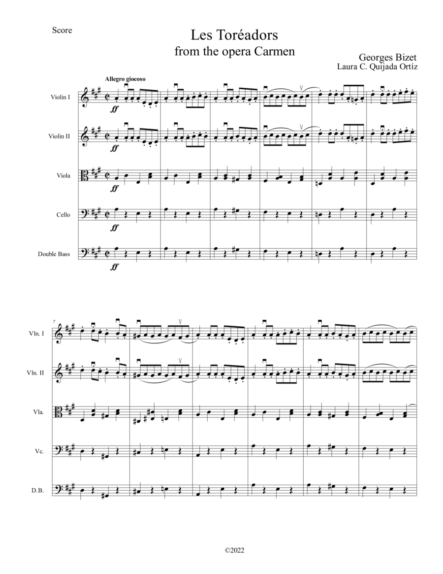 Les Toréadors, from the opera Carmen. String orchestra, intermediate. Score & parts. String Orchestra scores gallery preview page 1