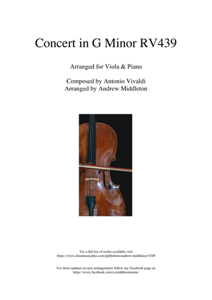 Concert in G Minor RV439 arranged for Viola and Piano