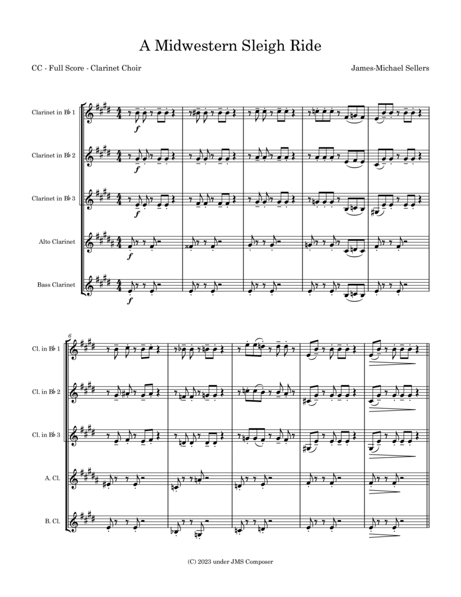 A Midwestern Sleigh Ride Clarinet Choir scores gallery preview page 1