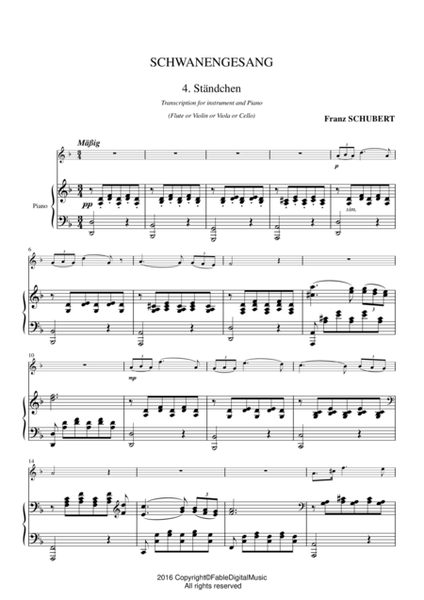 Schubert - Swan song No.4 transcription for violin (Flute,Viola,Cello) and piano